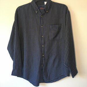 GORDIE HOWE Button Shirt L VINTAGE blue brown plaid embroidered